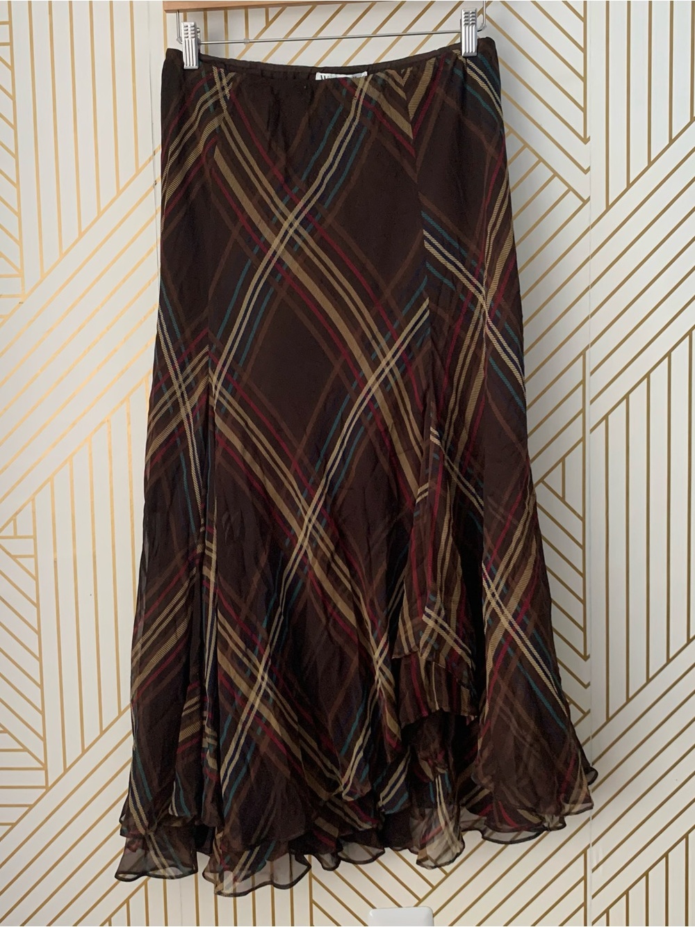 Winter Silks 100% Silk bias cut plaid tartan gypsy boho Renfair Flowy midi skirt - Picture 13 of 13